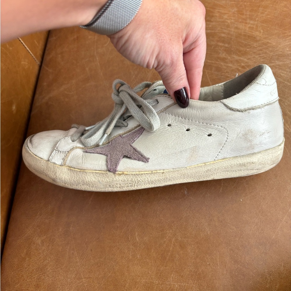 Golden Goose Superstar GGDB low top distressed sneakers with purple stars - Picture 9 of 15